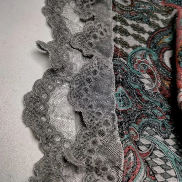 Soft Surroundings Tunic Top Shirt Women Small Gray Paisley Embroidered Lace Trim - Picture 14 of 16
